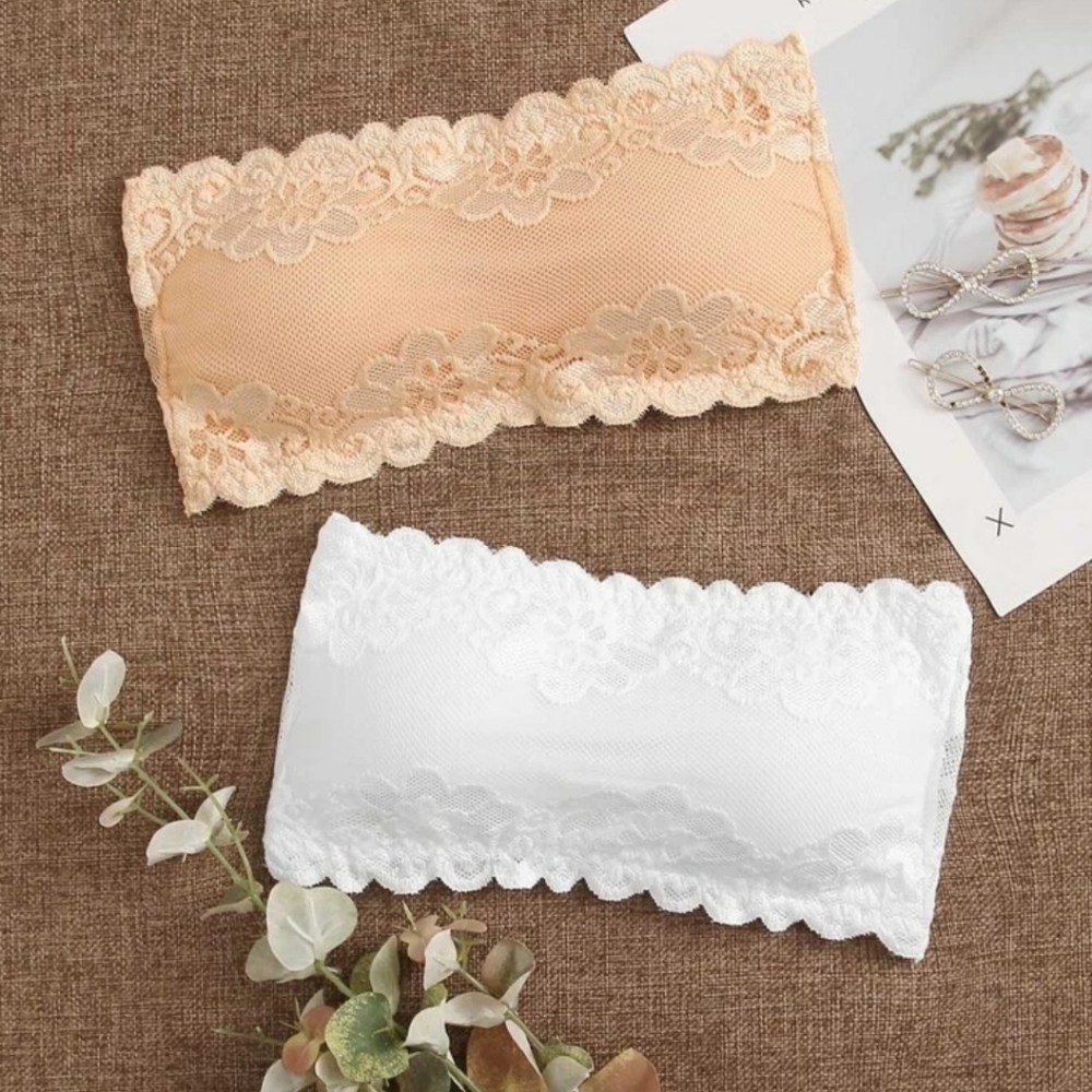 Shein:2pack scallop floral lace bandeau br…